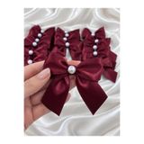 EvremStore 20 Adet 30mm İncili Bordo Kurdele Fiyonk - Bohça, Koli ve Hediye Paketi Süsleme Aksesuarı (7x8 cm)