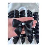 EvremStore 20 Adet 30mm İncili Siyah Kurdele Fiyonk - Bohça, Koli ve Hediye Paketi Süsleme Aksesuarı (7x8 cm)