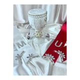 EvremStore Taşlı Gelin Damat Takı Kurdelesi Ve İğnelik Seti - Kristal Harfli Takı Kuşağı + İğnedanlık + 200 Adet İğne