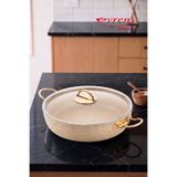 Evren 32 Cm Cream Ezme Seri Basık Tencere, Non-Stick Pilav Karnıyarık Tenceresi 4,7 Lt (Çelik Kulp)