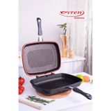 Evren 36 Cm Gold Stone Granit İkiz Grill Tava, Çift Taraflı Izgara Grill Pan