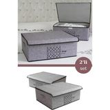 Evren Keçe Kapaklı Baza Hurcu, Yatak Kanepe Altı Yastık Kıyafet Çamaşır Düzenleyici - Gri - 2 Adet - 50 x 40 x 19 cm