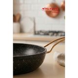 EVREN MUTFAK 18 cm Goldstone Ezme Seri Tava, Non-Stick Kızartma Tavası 0,6 Lt (Gold Çelik Kulp) - Siyah