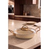 EVREN MUTFAK 20 cm Krem Granit Kapaklı Pırlanta Sahan, Non-Stick Yumurta Omlet Tavası 20 cm (Çelik Kulp)