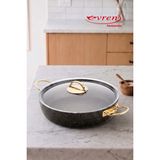 EVREN MUTFAK 22 cm Goldstone Ezme Seri Granit Basık Tencere, Non-Stick Pilav Karnıyarık Tenceresi 2 Lt (Çelik Kulp) - Siyah