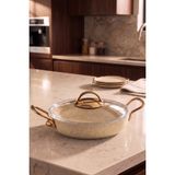 EVREN MUTFAK 22 cm Krem Granit Kapaklı Pırlanta Sahan, Non-Stick Yumurta Omlet Tavası 22 cm (Çelik Kulp)