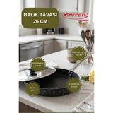 EVREN MUTFAK 26 cm Gold Stone Balık Tavası, Yufka Börek Bazlama Balık Kızartma Tavası Non-Stick Yapışmaz Taban - Siyah