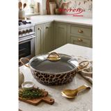 EVREN MUTFAK 26 cm Leopar Desen Ezme Seri Granit Basık Tencere, Non-Stick Pilav Karnıyarık Tenceresi 2,8 Lt (Paslanmaz Çelik Kulp) - Sarı