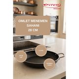 EVREN MUTFAK 28 cm Sahan, Döküm Yumurta Omlet Kuymak Menemen Tavası Yapışmaz Taban Iç-Dış Teflon - Siyah