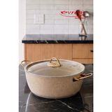 EVREN MUTFAK 30 cm Cream(Krem) Ezme Seri Derin Tencere,non-Stick 7 Lt (Gold Çelik Kulp).