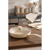 EVREN MUTFAK 30 cm Cream(Krem) Ezme Seri Kapaklı Granit Tava, Non-Stick 2,4 Lt Kızartma Tavası (Bakalit Kulplu)