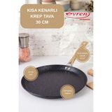 EVREN MUTFAK 30 cm Gold Stone Kısa Kenarlı Krep Tava, Non-Stick Krep Omlet Tavası (Boru Kulp) - Siyah