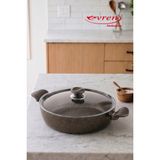 EVREN MUTFAK 32 cm Gold Stone(Siyah) Ezme Seri Granit Basık Tencere 4,7 Lt, Non-Stick Pilav Karnıyarık Tenceresi (Bakalit Kulplu)