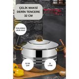 EVREN MUTFAK 32 cm Maksi Derin Çelik Tencere 15 Lt - Gümüş