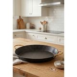 EVREN MUTFAK 34 cm Gold Stone Paella Kulplu Tepsi, Non-Stick, Yapışmaz Taban (Gold Çelik Kulp) - Siyah