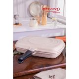 EVREN MUTFAK 36 cm Cream Ikiz Grill Tava, Çift Taraflı Izgara Grill Pan - Krem