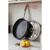 EVREN MUTFAK 36 cm Gold Stone Balık Tavası, Yufka Börek Bazlama Balık Kızartma Tavası Non-Stick Yapışmaz Taban - Siyah