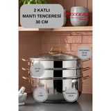 EVREN MUTFAK 4 Parça 30 cm Çelik Mantı Tenceresi Çelik Seri Buharlı Pişirici, Mantı Tencere Seti 7,5 Lt - Gümüş