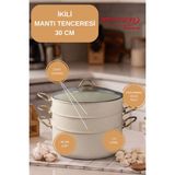 EVREN MUTFAK 4 Parça 30 cm Cream Ezme Seri Buharlı Pişirici, Mantı Tencere Seti 7,5 Lt - Krem