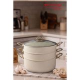 EVREN MUTFAK 4 Parça 30 cm Cream Renk Granit Ezme Seri Buharlı Pişirici, Mantı Tencere Seti 7,5 Lt - Krem