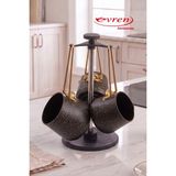 EVREN MUTFAK 4 Parça Gold Stone(Siyah) Granit Cezve Seti (350-600-750 ml Cezve + Stant)