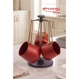 EVREN MUTFAK 4 Parça Red(Kırmızı) Granit Cezve Seti (350-600-750 ml Cezve + Stant)
