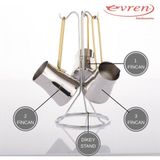 EVREN MUTFAK 4 Parça Venüs Paslanmaz Çelik Cezve Seti Silver (180,200,250 ml Cezve + Stant) - 180ml+200ml+250ml - Gümüş