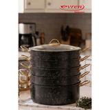 EVREN MUTFAK 6 Parça 30 cm BLACK Spıder(Siyah) Ezme Seri Buharlı Pişirici, Mantı Tencere Seti 7,5 Lt