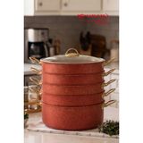 EVREN MUTFAK 6 Parça 30 cm Red Ezme Seri Buharlı Pişirici, Mantı Tencere Seti 7,5 Lt - Kırmızı