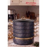 EVREN MUTFAK 6 Parça 30 cm Taş Çemberli (İndigo) Ezme Seri Buharlı Pişirici, Mantı Tencere Seti 7,5 Lt - Antrasit