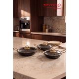 EVREN MUTFAK 6 Parça Gold Stone Kapaklı Granit Pırlanta Sahan Seti, 18-20-22 cm Yumurta Omlet Tavası 3'lü Set - Siyah