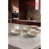EVREN MUTFAK 6 Parça Krem(Cream) Kapaklı Granit Pırlanta Sahan Seti, 18-20-22 cm Yumurta Omlet Tavası 3'lü Set - Kapaksız