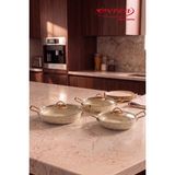EVREN MUTFAK 6 Parça Krem(Cream) Kapaklı Granit Pırlanta Sahan Seti, 18-20-22 cm Yumurta Omlet Tavası 3'lü Set