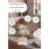 EVREN MUTFAK 7 Parça Cream (Krem) Ezme Seri Granit Tencere Seti Yapışmaz Taban Non-Stick