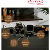 EVREN MUTFAK 9 Parça Kare Vakum Kapaklı Cam Baharatlık Seti ve Metal Stant, Baharat Takımı 9’lu Set - Siyah