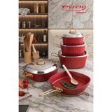 EVREN MUTFAK 9 Parça Red(Kırmızı) Kare Granit Tencere Seti (Çelik Kapaklı)