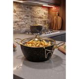 EVREN MUTFAK Cips Tenceresi 3 Parça Gold Stone (Siyah) + Süzgeçli 24 cm Granit Yapışmaz Taban