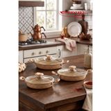 EVREN MUTFAK Cream Granit Döküm Sahan Seti (Kapaklı), 18-20-22 cm Yumurta Omlet Tavası 3'lü Set - Krem