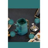 EVREN MUTFAK Gold Stone Kare Çaydanlık Takımı Orta Boy (1,25+2,25 Lt) - Yeşil - 1,25+2,25 Litre