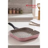 EVREN MUTFAK Kare Izgara Tava 28CM,İNDÜKSİYON Tabanlı Non-Stıck 28CM Tava - Pembe
