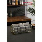 EVREN MUTFAK Sılver 9 Parça Kare Vakum Kapaklı Cam Baharatlık Seti ve Metal Stant, Baharat Takımı 9’lu Set - Gümüş