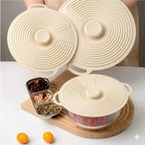 Evrensel 3'lü Tutma Saplı Silikon Tencere & Tava Kapak Seti, 20-23-28 Cm, Açık Krem - Çok Renkli