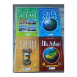 Evrensel Yayınları Atlas seti 4 kitap İLK ATLAS ORTA ATLAS TARIH ATLASI COĞRAFYA ATLASI