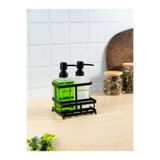 Evrio Soft Dokulu Metal Standlı 500ml İkili Kare Cam Sıvı Sabunluk Deterjanlık