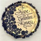Evsay Ledli Şeffaf Gelin Tefi Çiçek Taş Düğün Kına Nedime Bride Parti Defi Vurmalı Çalgı Zilli Def Isimli Lacivert