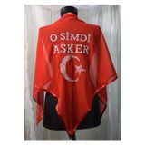 Evsay O Şimdi Asker İşlemeli Biyeli Asker Şalı Duvak Biyeli Örtü