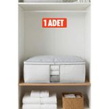EVSELLA 1 Adet - Beyaz Çizgili Pencereli Büyük Boy Baza Altı & Çekyat Altı Hurç & Kazak Kıyafet Hurcu