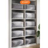 EVSELLA 10'lu Set - Antrasit Büyük Boy Baza Altı & Çekyat Altı Hurç (60 x 40 x 22 cm)