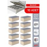 Evsella 10'lu Set - Geometrik Çizgili Büyük Boy Baza Altı & Çekyat Altı Hurç (60 x 40 x 22 Cm) - Bej Çizgili