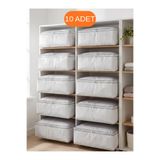 EVSELLA 10'lu Set - Geometrik Çizgili Büyük Boy Baza Altı & Çekyat Altı Hurç (60 x 40 x 22 cm)